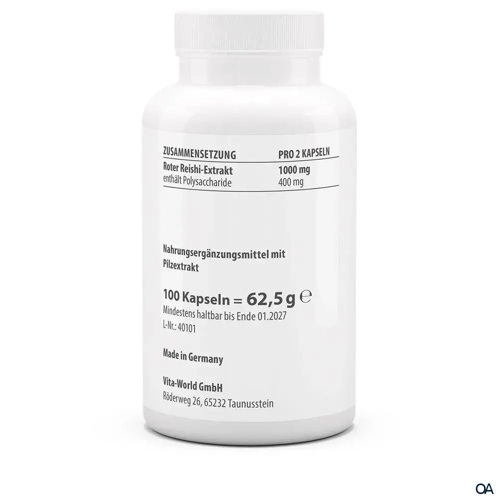 Vitaworld Roter Reishi Extrakt 500 mg 40% Polysaccharide Kapseln