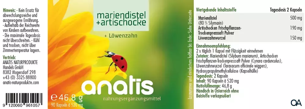 anatis Mariendistel + Artischocke Kapseln anatis Mariendistel + Artischocke Kapseln