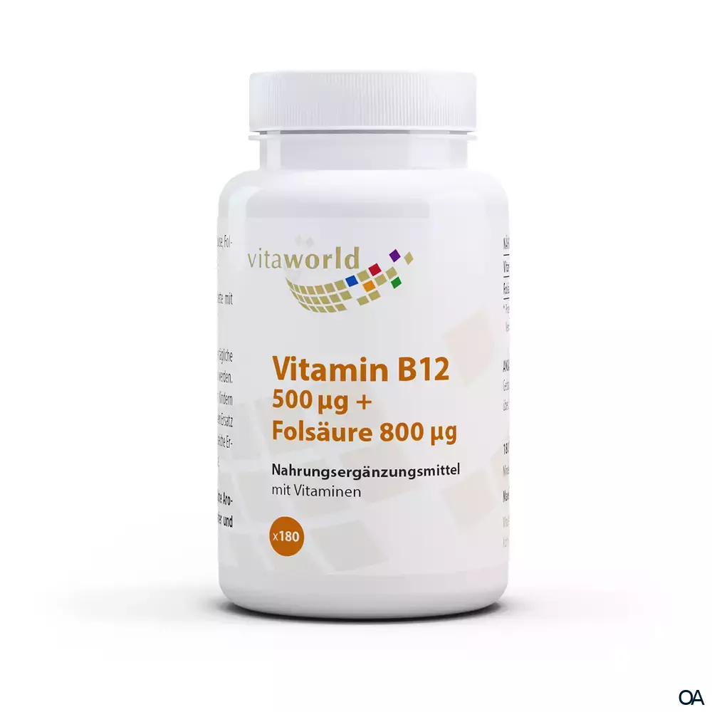 Vitaworld Vitamin B12 500 µg + Folsäure 800 µg Tabletten