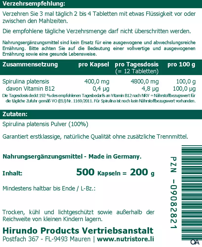 The Nutri Store Spirulina Mikroalgen Tabletten The Nutri Store Spirulina Mikroalgen Tabletten