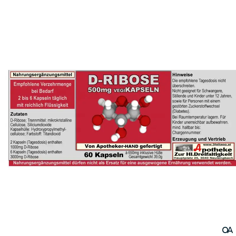 D-Ribose 500 mg Vegi-Kapseln