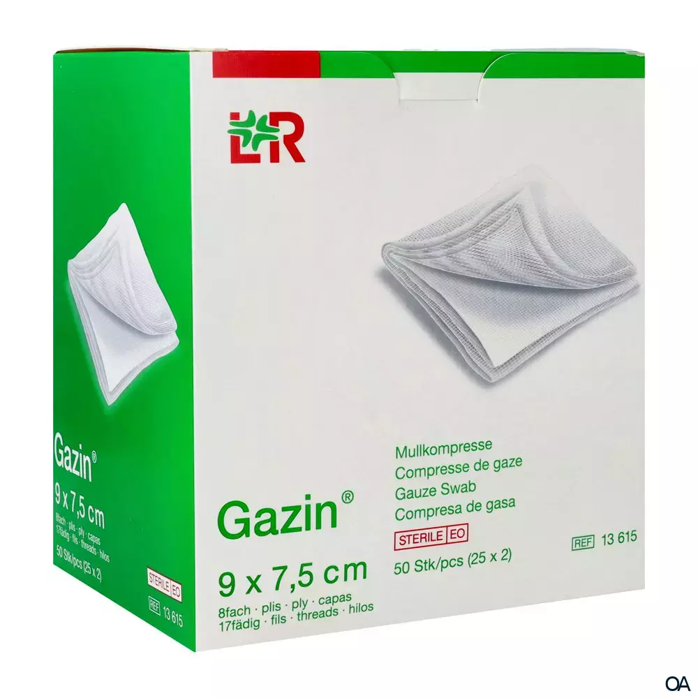 Gazin® Mullkompressen steril, 8-fach, 17-fädig, 9 x 7,5 cm