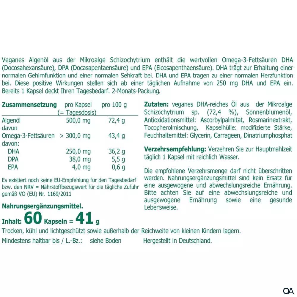 The Nutri Store Omega-3 Algenöl 500 mg vegan Kapseln The Nutri Store Omega-3 Algenöl 500 mg vegan Kapseln