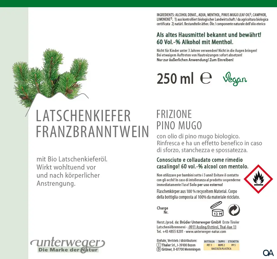Unterweger Latschenkiefer Franzbranntwein Unterweger Latschenkiefer Franzbranntwein