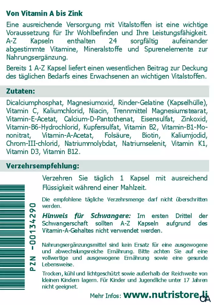 The Nutri Store A-Z Multivitamin Mineralstoff Kapseln