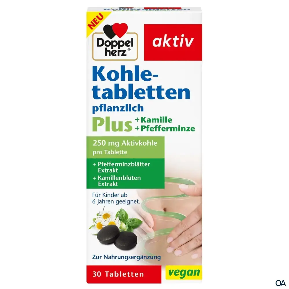 Doppelherz aktiv Kohletabletten Plus pflanzlich mit Kamille + Pfefferminze