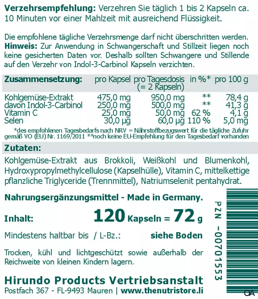The Nutri Store Indol-3 Carbinol Kapseln The Nutri Store Indol-3 Carbinol Kapseln