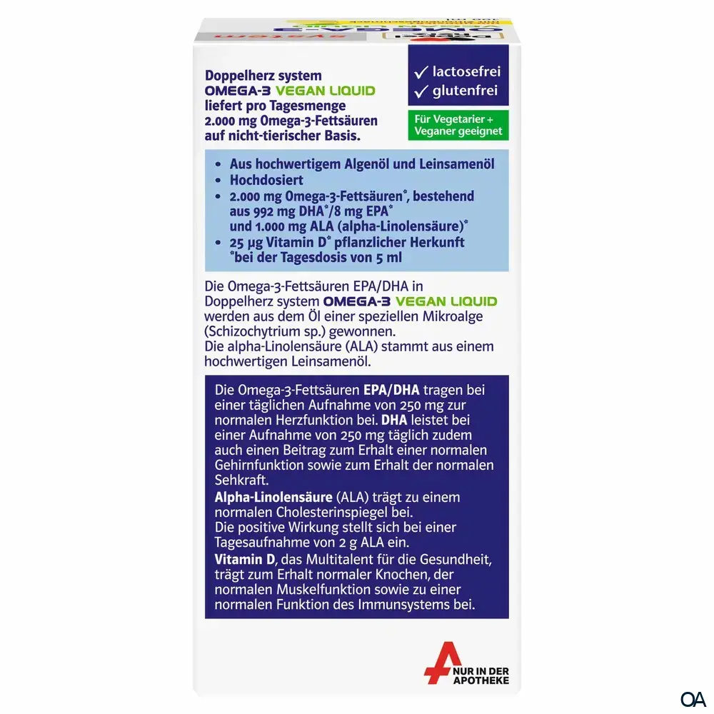 Doppelherz system OMEGA-3 VEGAN LIQUID 2000 Algenöl, Leinöl Tropfen