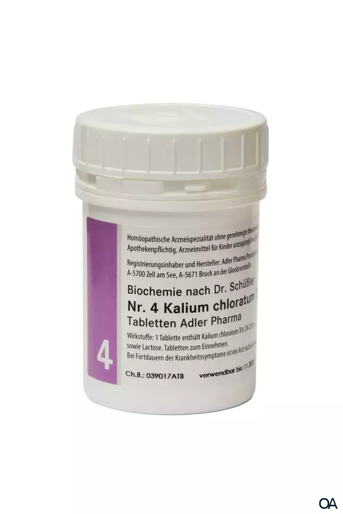 Schüßler Salz Adler Nr. 4 Kalium Chloratum D6 Tabletten Schüßler Salz Adler Nr. 4 Kalium Chloratum D6 Tabletten