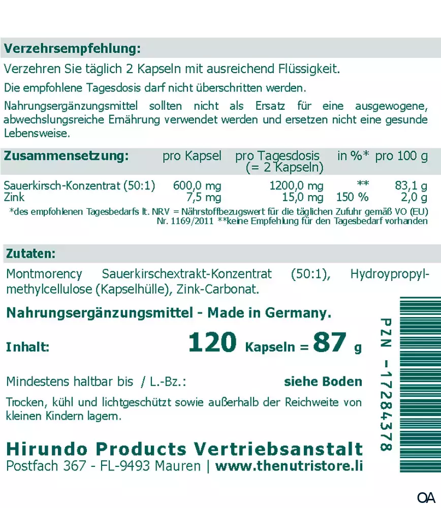 The Nutri Store Cherry Sauerkirsch plus Kapseln