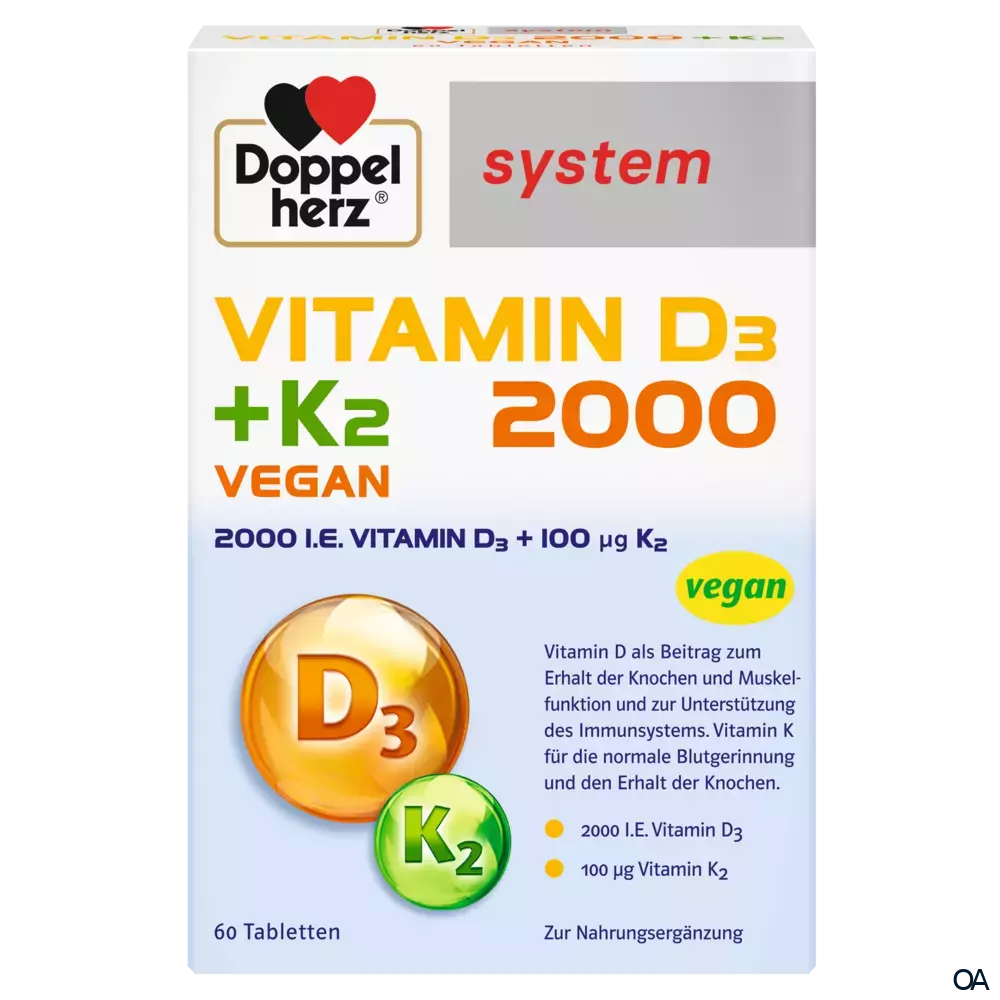 Doppelherz system VITAMIN D3 2000 + K2 VEGAN Tabletten Doppelherz system VITAMIN D3 2000 + K2 VEGAN Tabletten
