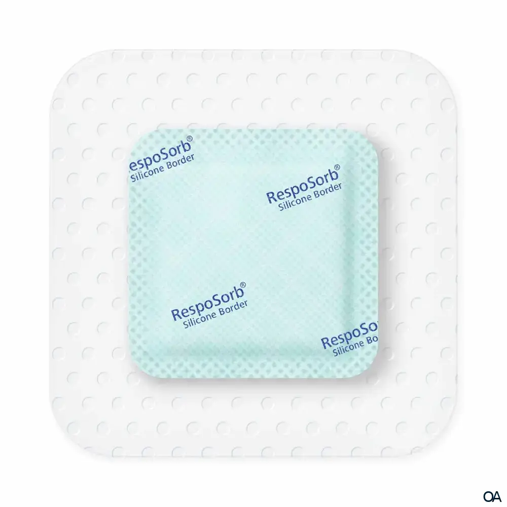 RespoSorb® Silicone Border selbsthaftende superabsorbierende Saugkompresse mit Silikonwundkontaktschicht steril, 8 x 8 cm