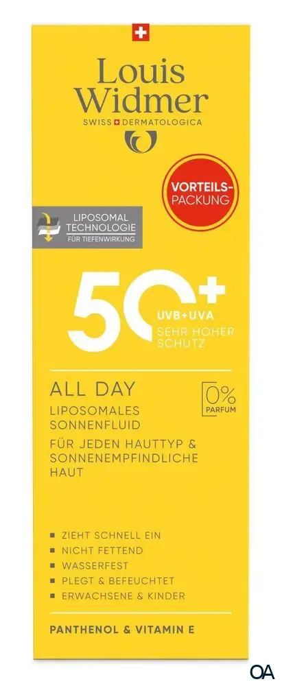 Louis Widmer suncare All Day 50+ Liposomales Sonnenfluid - ohne Parfum Louis Widmer suncare All Day 50+ Liposomales Sonnenfluid - ohne Parfum