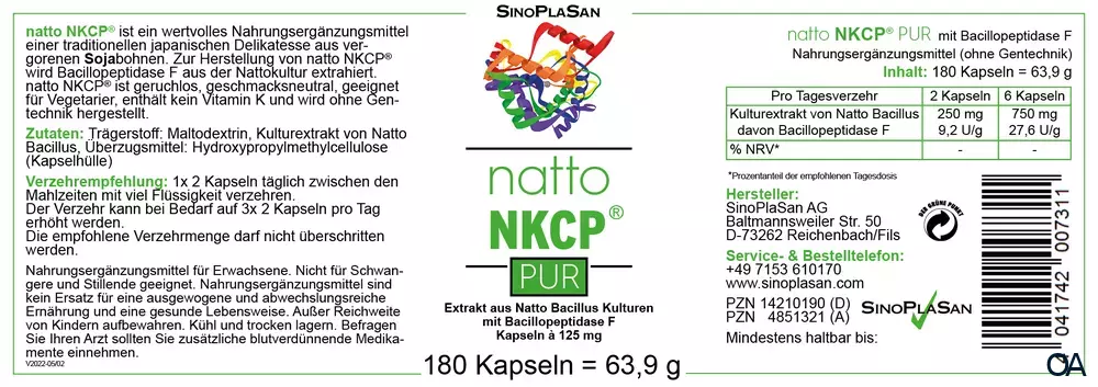 SinoPlaSan Natto NKCP PUR 125 mg Kapseln