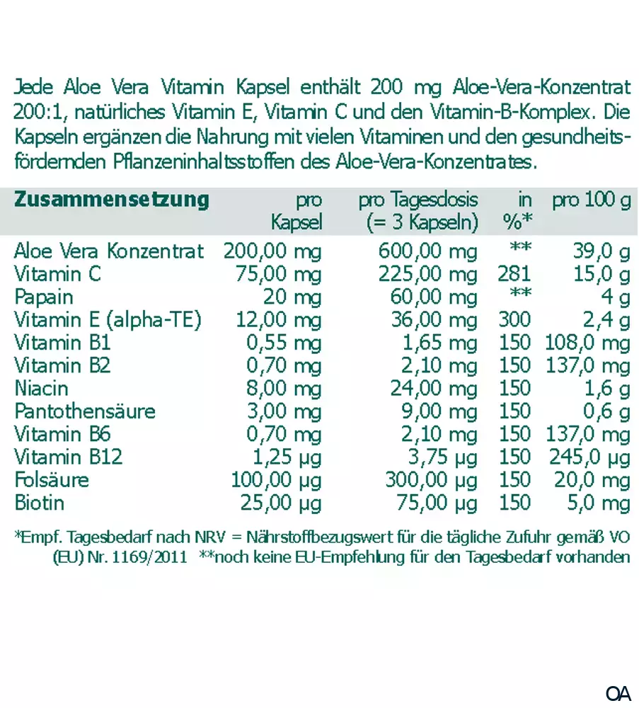 The Nutri Store Aloe Vera 200 mg Vitamin Kapseln The Nutri Store Aloe Vera 200 mg Vitamin Kapseln