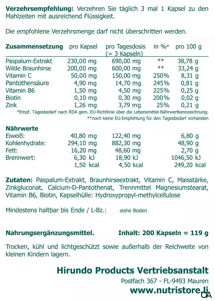 The Nutri Store Paspalum Korn Kapseln The Nutri Store Paspalum Korn Kapseln