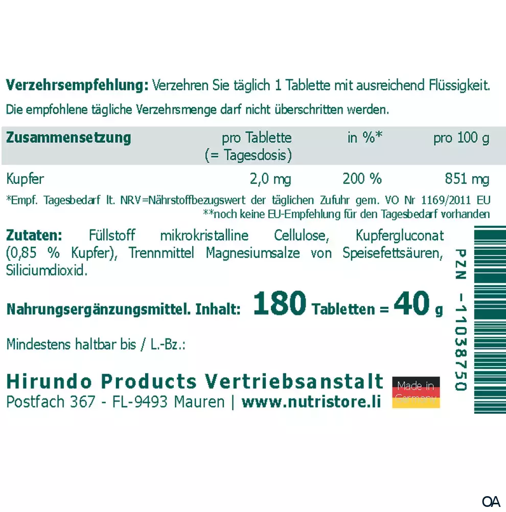 The Nutri Store Kupfer 2 mg Tabletten The Nutri Store Kupfer 2 mg Tabletten
