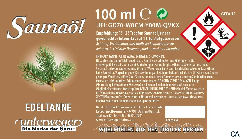 Unterweger Saunaöl Edeltanne Unterweger Saunaöl Edeltanne