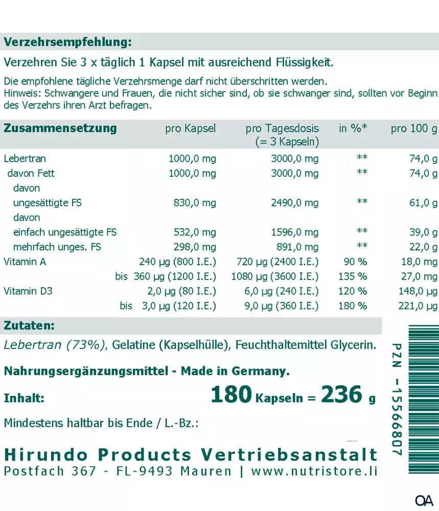 The Nutri Store Lebertran 1000 mg Kapseln The Nutri Store Lebertran 1000 mg Kapseln