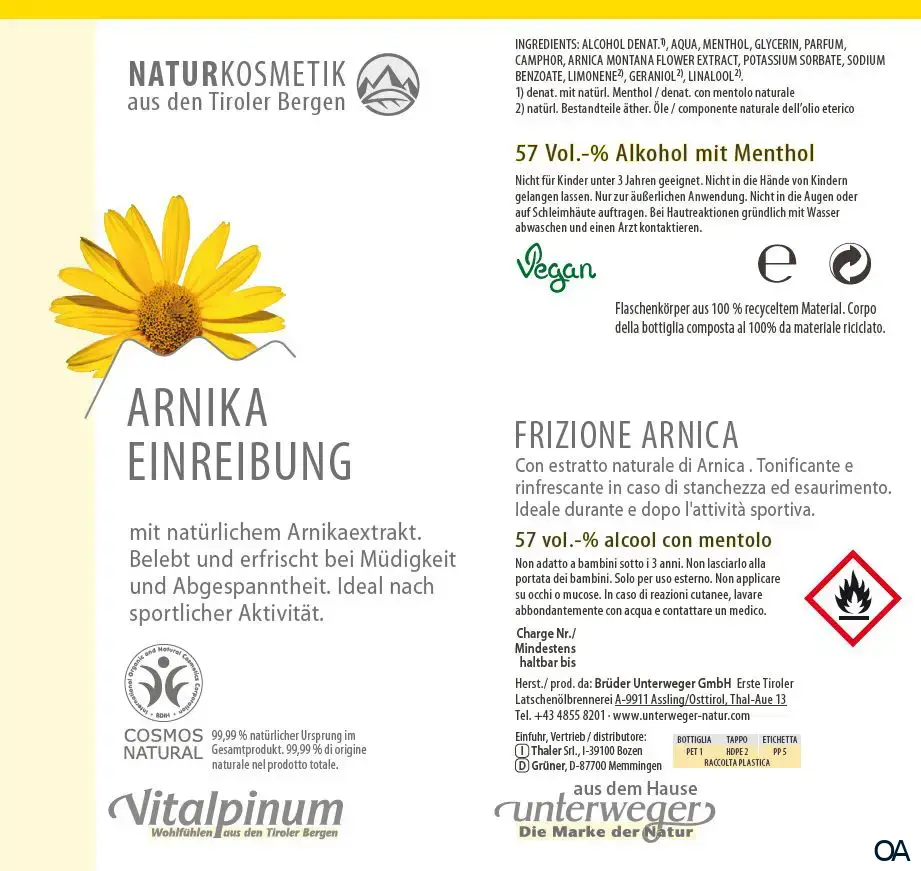 Unterweger Vitalpinum Arnika Einreibung Unterweger Vitalpinum Arnika Einreibung