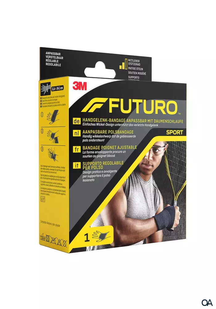 3M FUTURO™ Handgelenk-Bandage anpassbar mit Daumenschlaufe 09033, Verstellbar SPORT (11.4 - 24.1 cm) 3M FUTURO™ Handgelenk-Bandage anpassbar mit Daumenschlaufe 09033, Verstellbar SPORT (11.4 - 24.1 cm)
