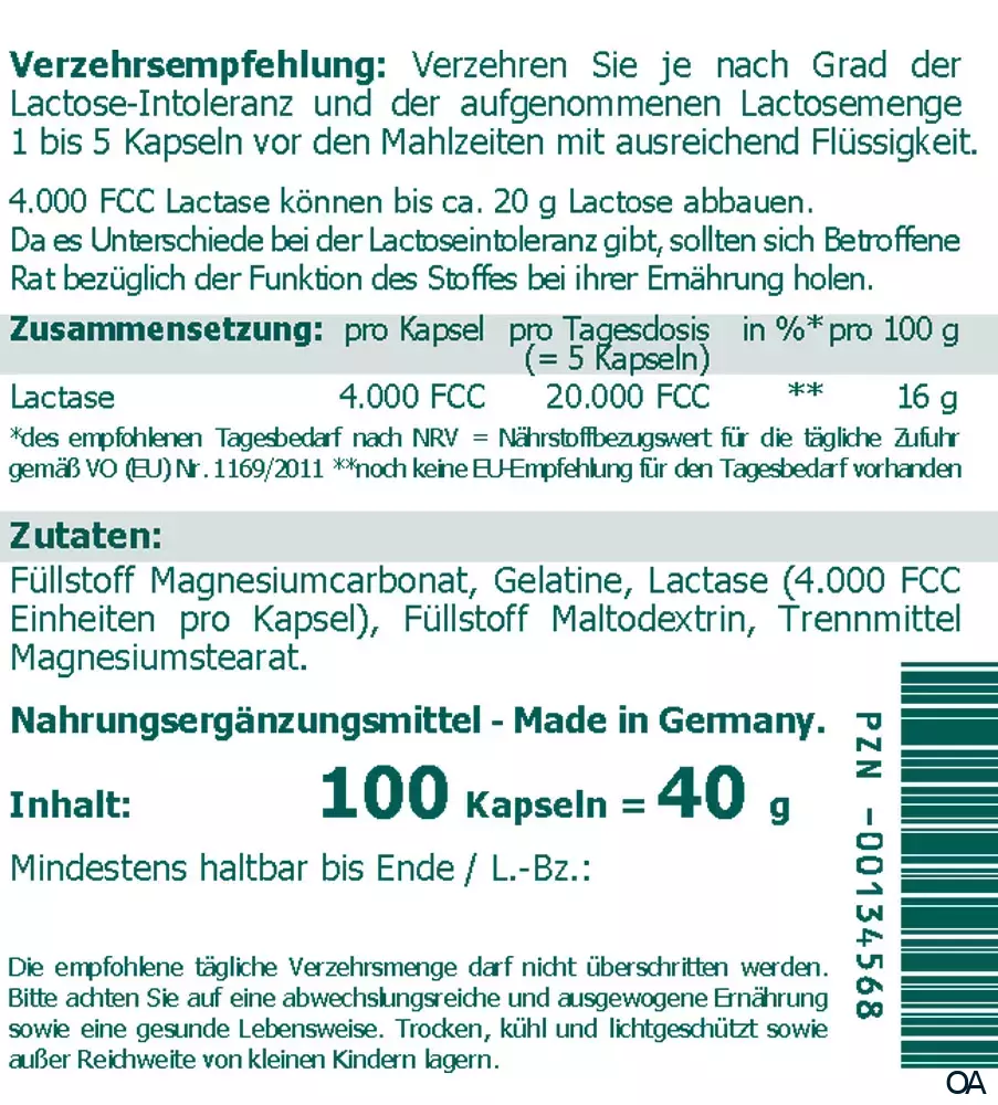The Nutri Store Lactase 4.000 FCC Enzym Kapseln The Nutri Store Lactase 4.000 FCC Enzym Kapseln