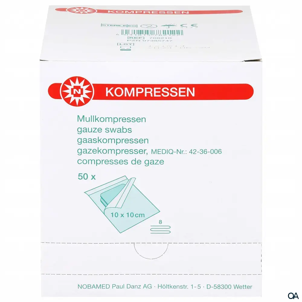 Noba Mullkompressen 8-fach, 17-fädig, steril, 10 x 10 cm, 2 x 50 Stück