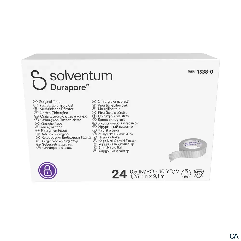 Solventum™ Durapore™ Kunstseidenpflaster, 1538-0, 1,25 cm x 9,1 m