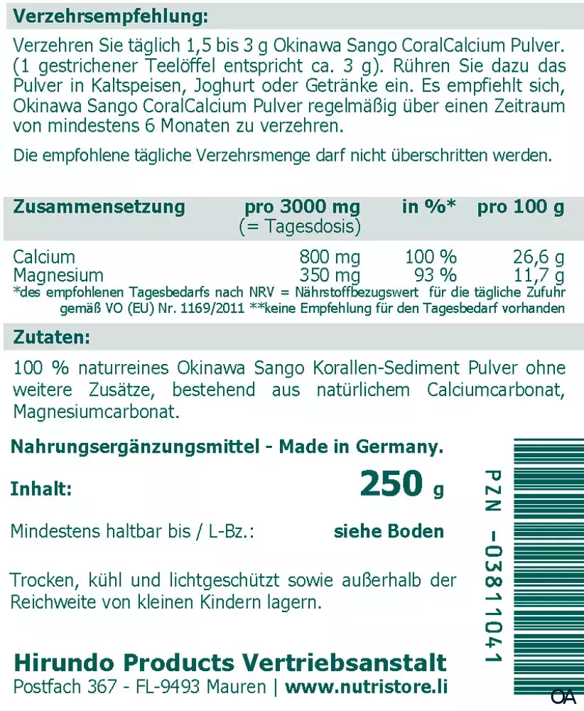 The Nutri Store Okinawa Sango CoralCalcium Pulver