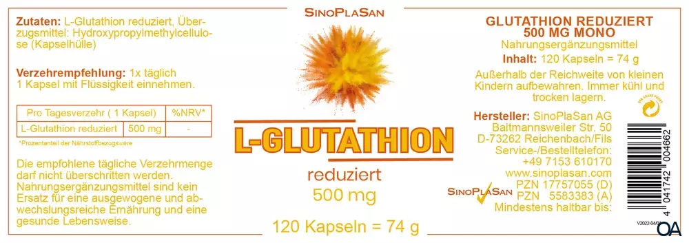 SinoPlaSan L-Glutathion reduziert 500 mg MONO Kapseln SinoPlaSan L-Glutathion reduziert 500 mg MONO Kapseln