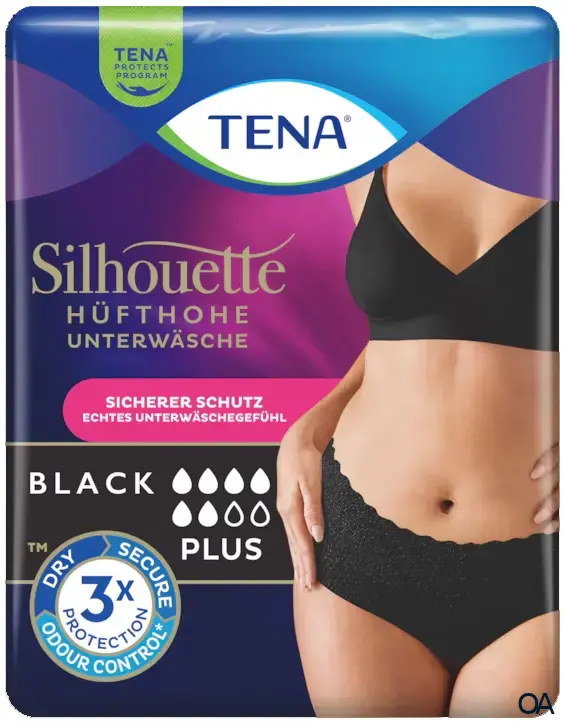 TENA Silhouette Plus Schwarz - Hüfthohe Unterwäsche zum Schutz bei Blasenschwäche, Größe Large