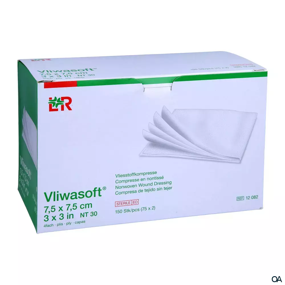 Vliwasoft® Vliesstoffkompressen, steril, 4-lagig, 7,5 x 7,5 cm, 75 x 2 Stück