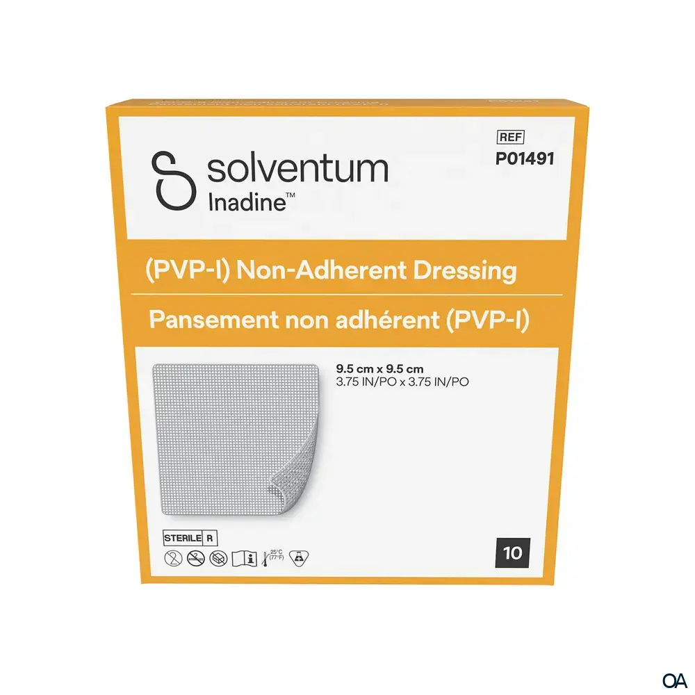 Solventum™ INADINE™ PVP-Iod Wundauflage steril, 9,5 x 9,5 cm