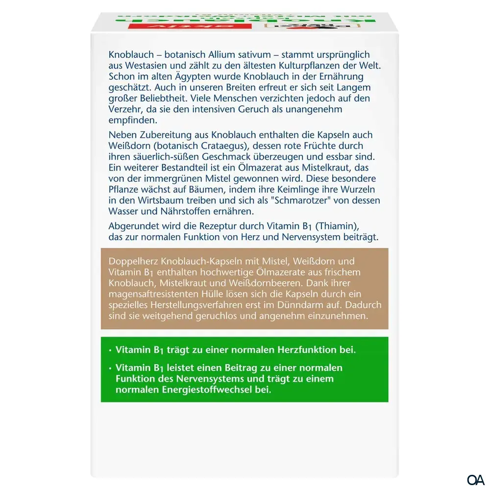 Doppelherz aktiv Knoblauch Kapseln mit Mistel + Weißdorn + Vitamin B1 Doppelherz aktiv Knoblauch Kapseln mit Mistel + Weißdorn + Vitamin B1