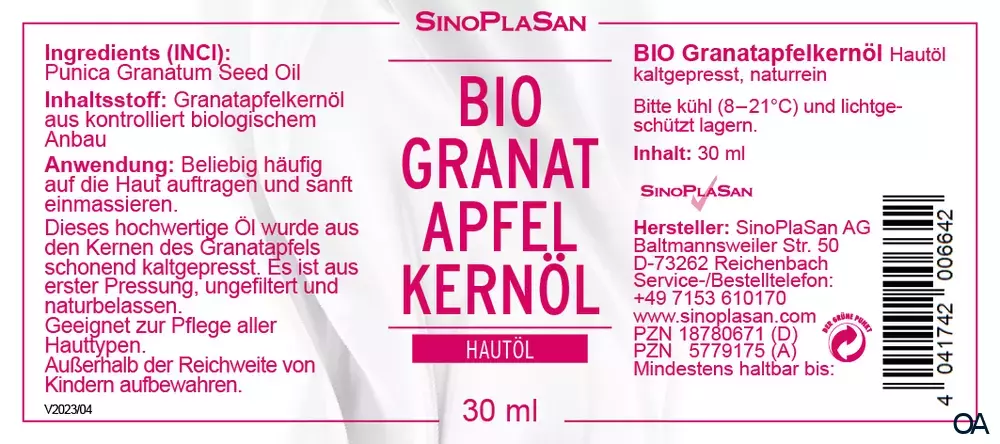 SinoPlaSan Bio Granatapfelkernöl Hautpflegeöl