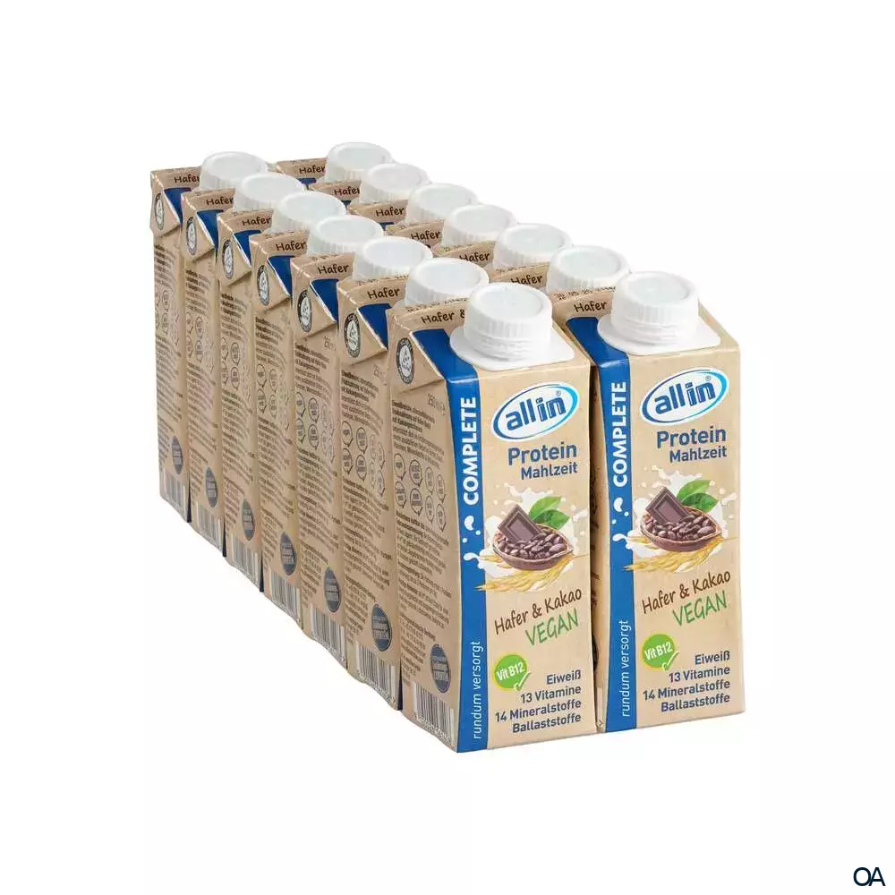 all in® COMPLETE VEGAN Protein Mahlzeit Hafer & Kakao (14 x 250ml) all in® COMPLETE VEGAN Protein Mahlzeit Hafer & Kakao (14 x 250ml)