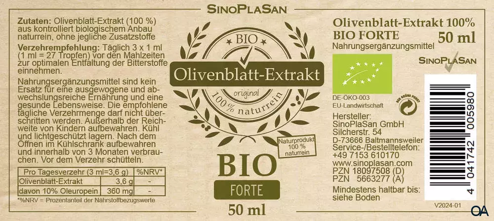 SinoPlaSan Olivenblattextrakt BIO FORTE Tropfen SinoPlaSan Olivenblattextrakt BIO FORTE Tropfen
