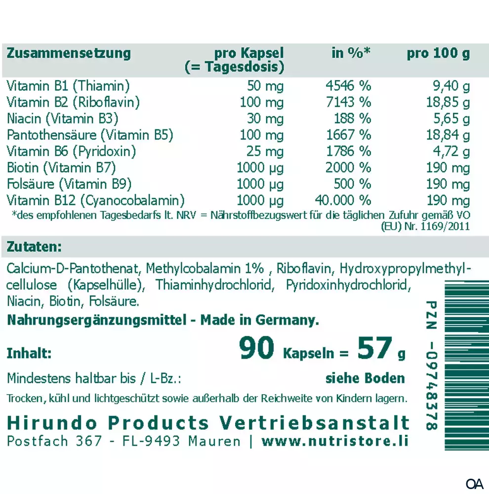 The Nutri Store Vitamin B 100 Komplex Forte Kapseln The Nutri Store Vitamin B 100 Komplex Forte Kapseln