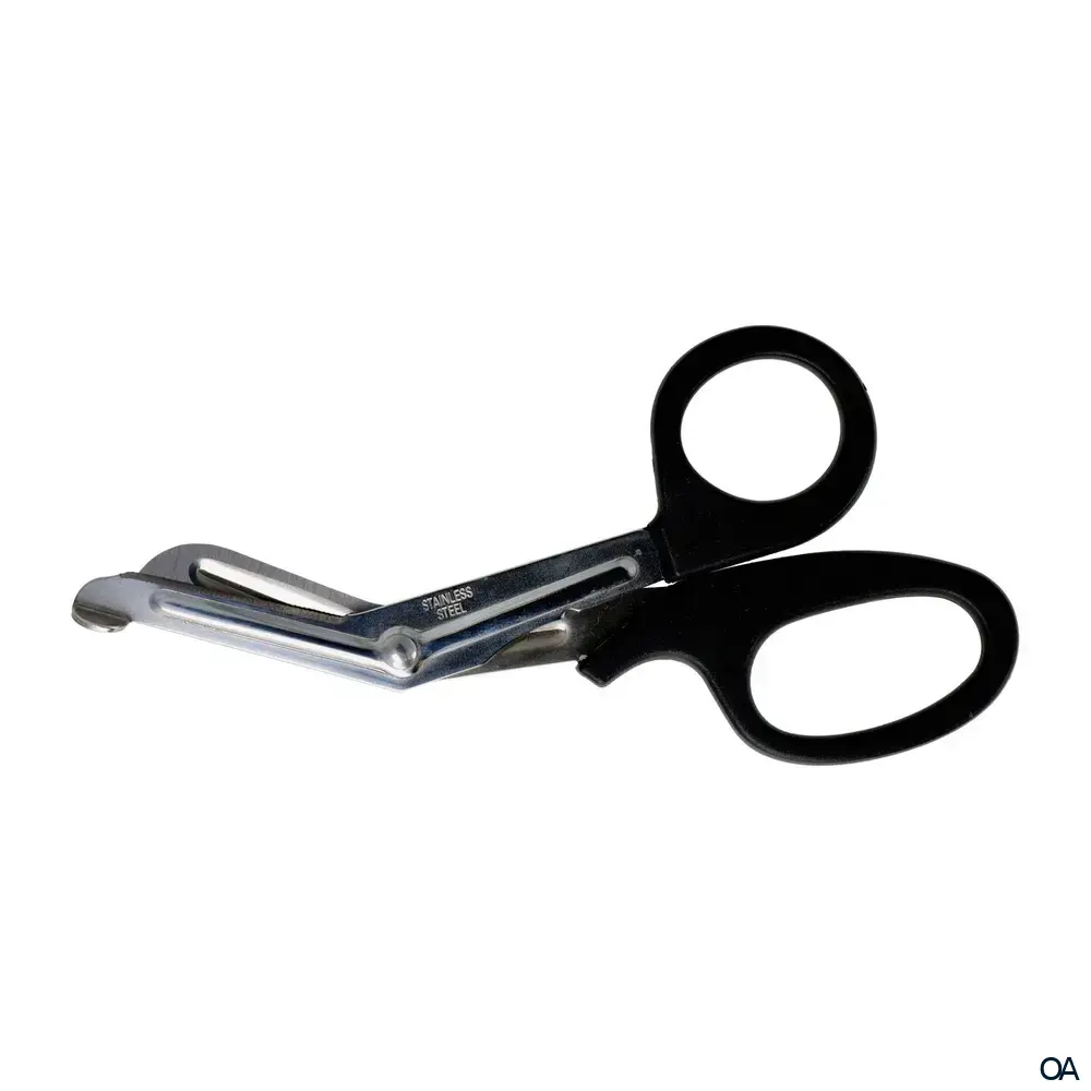 Verbandschere ÖNORM K2121, 18,5 cm, Plastikgriff, kniegebogen, rostfrei, CE-Zeichen Verbandschere ÖNORM K2121, 18,5 cm, Plastikgriff, kniegebogen, rostfrei, CE-Zeichen