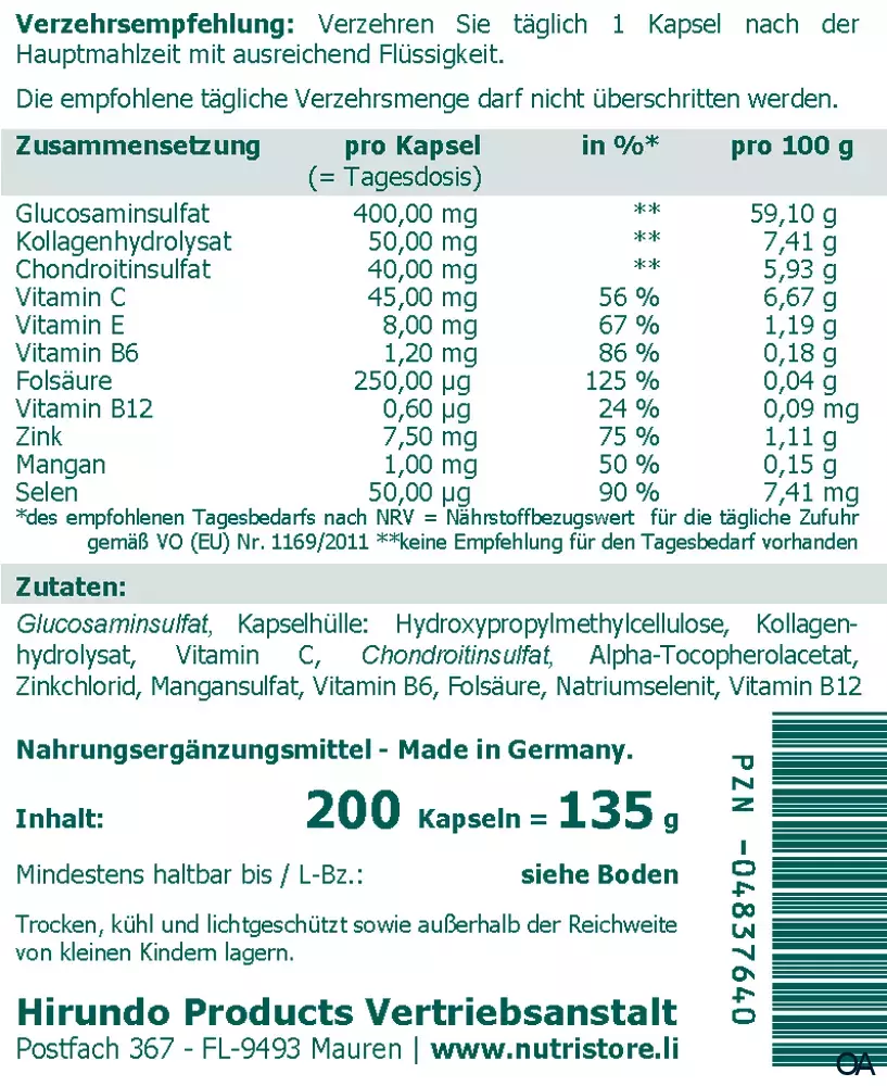 The Nutri Store Gelenk Kapseln mit Glucosamin + Chondroitin The Nutri Store Gelenk Kapseln mit Glucosamin + Chondroitin