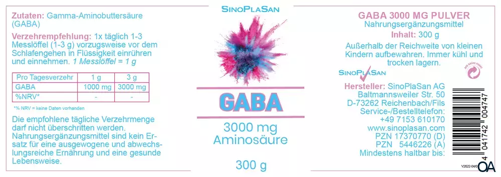 SinoPlaSan GABA 3000 mg Aminosäure Pulver SinoPlaSan GABA 3000 mg Aminosäure Pulver
