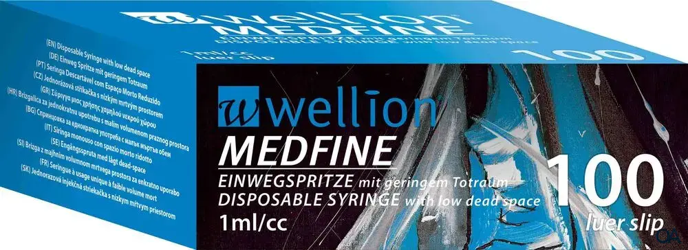 Wellion MEDFINE Einwegspritze 1ml/cc, 100 luer slip Wellion MEDFINE Einwegspritze 1ml/cc, 100 luer slip