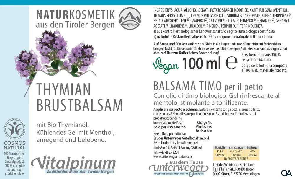 Unterweger Vitalpinum Thymian Brustbalsam