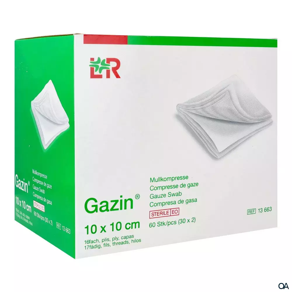 Gazin® Mullkompressen steril, 16-fach, 17-fädig, 10 x 10 cm, 30 x 2 Stück Gazin® Mullkompressen steril, 16-fach, 17-fädig, 10 x 10 cm, 30 x 2 Stück