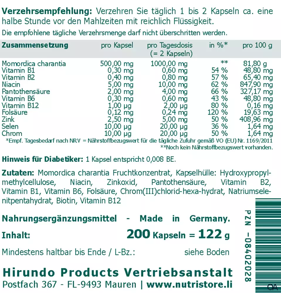 The Nutri Store Momordica Bittermelone Vitalstoff-Kapseln The Nutri Store Momordica Bittermelone Vitalstoff-Kapseln