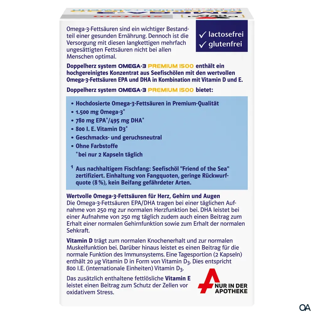 Doppelherz system OMEGA-3 PREMIUM 1500 HERZ + GEHIRN + ABWEHR Kapseln