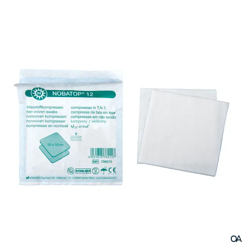 NOBATOP®-steril 12 Vlieskompressen, 6-fach, 10 x 10 cm, 50 x 2 Stück