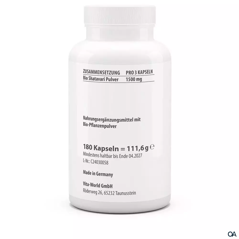 Vitaworld Shatavari Biopulver 500 mg Kapseln