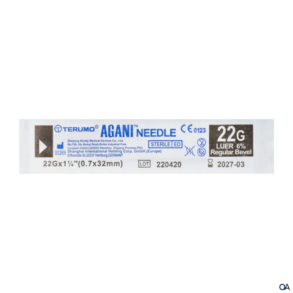 Terumo® Agani™ Einmal-Kanülen 22G x 1 ¼″, Ø 0,7 x 32 mm, schwarz