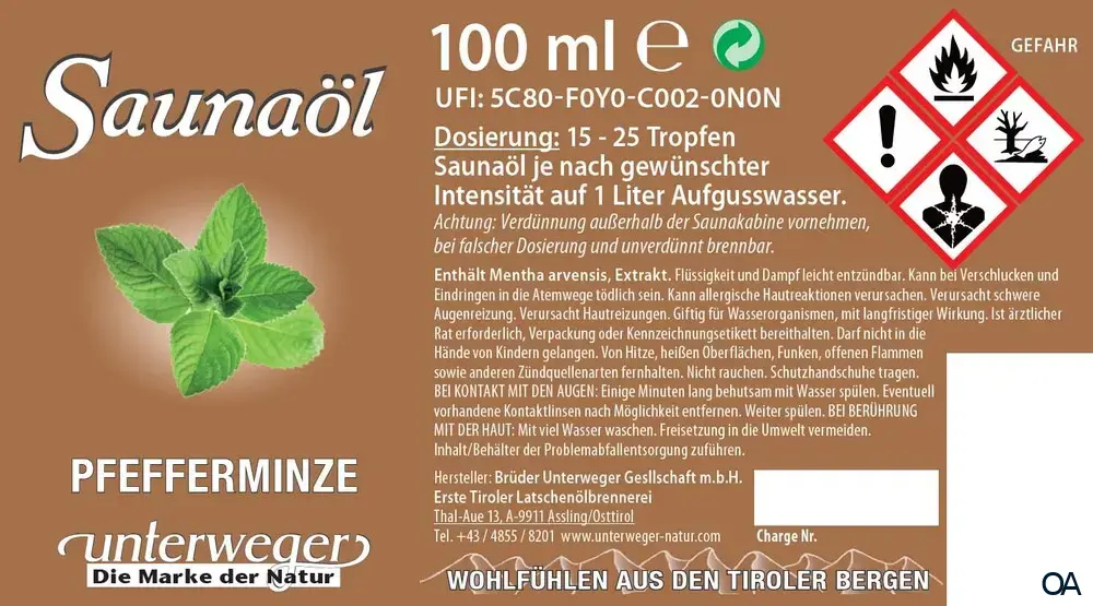 Unterweger Saunaöl Pfefferminze Unterweger Saunaöl Pfefferminze